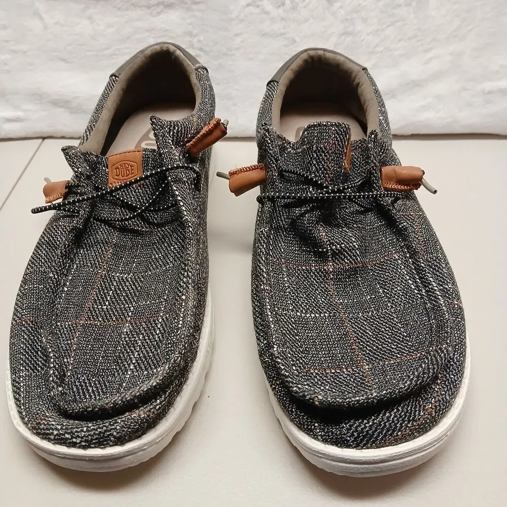 Hey Dude Men's Wally Plaid Grey Slip On Shoes Color Size 12 Comfy Casual Work